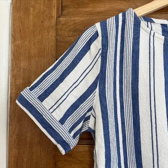 A.P.C. Rue Madam Paris Bateau Striped Short Sleeve Cotton Shirt - Sz 8/10 - Picture 5 of 7